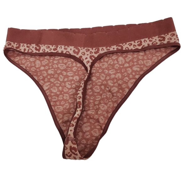 Kindly Yours Woman's Burgundy Animal Print Ribbed‎ Knit Thong NWT Plus Size XXL - Picture 3 of 3